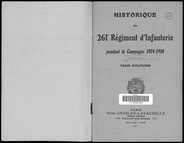 Historique du 261ème régiment d'infanterie