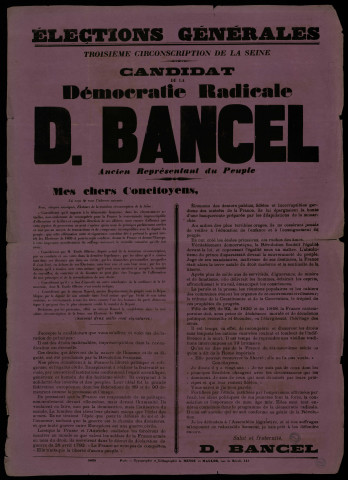 D. Bancel, candidat de la Démocratie radicale
