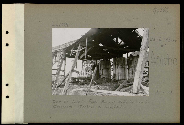 Aniche (Compagnie des mines d'). Sud de Lallain. Fosse Bonnel détruite par les Allemands. Machine de congélation