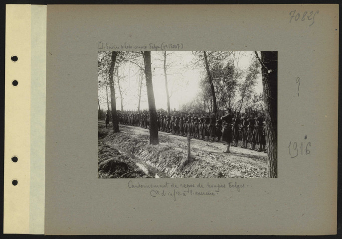 S.l. Cantonnement de repos de troupes belges. Compagnie d'infanterie à l'exercice