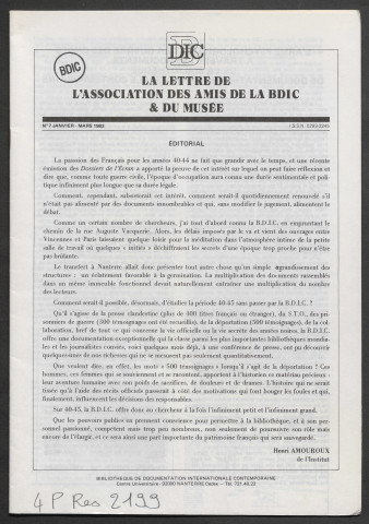 1983 (n°7 à 10) - La Lettre de l'Association des amis de la BDIC & du Musée