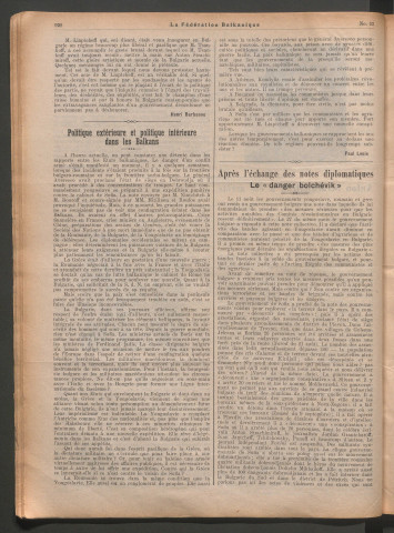 Octobre 1926 - La Fédération balkanique