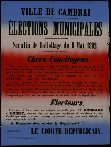 Élections Municipales : Parti Républicain Vous voterez Pour MM. Ronnaux et Boissy