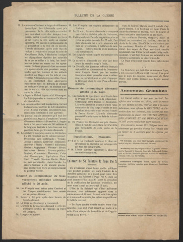 Bulletin de la guerre (1914 : n° 1), Sous-Titre : Publication de circonstance