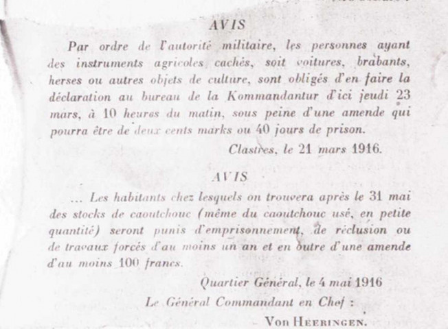 Saint Quentin (02) : M.Bouvenot : Avis et ordres allemands (plaques photographiques)