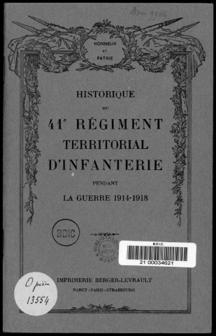 Historique du 41ème régiment territorial d'infanterie
