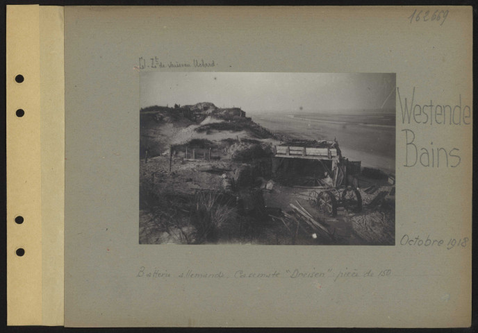 Westende-Bains. Batterie allemande. Casemate "Dreisen" pièce de 150