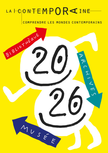 Dessin de personnages ronds portant les chiffres de 2026, sur fond jaune