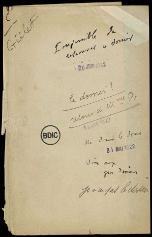 Documents de travail liés à la campagne de la Ligue. 26 juin 1922 au 29 mars 1923