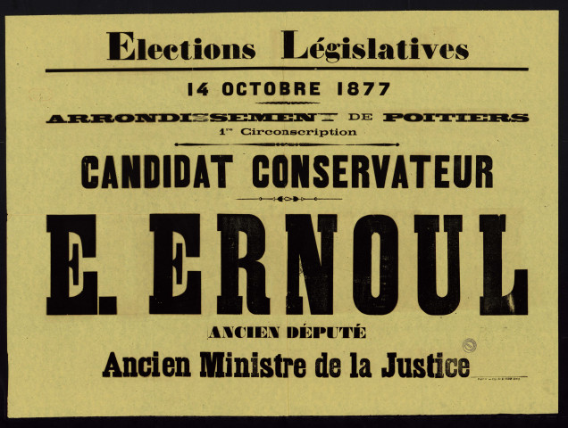 Élections législatives Arrondissement de Poitiers : Candidat Conservateur E. Ernoul