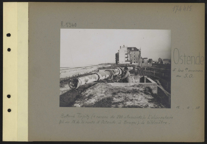 Ostende (à 100 mètres environ au sud-ouest). Batterie Tirpitz (4 canons de 280 allemands). L'observatoire (sis nord de la route d'Ostende à Bruges). Le télémètre