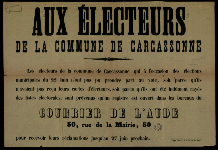 Commune de Carcassonne : Un registre est ouvert dans les bureaux du Courrier de l'Aude