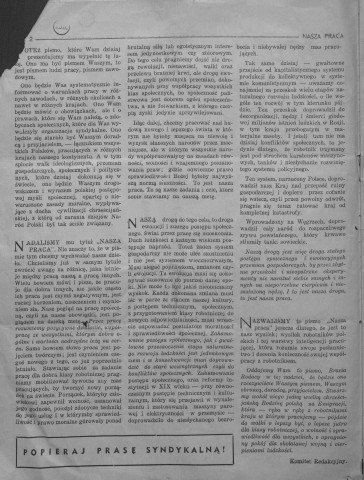 Nasza Praca (1958 : n°1)  Sous-Titre : Organ Polskich pracownikow chrzescianskich  Autre titre : Notre travail Organe des Travailleurs Chrétiens Polonais