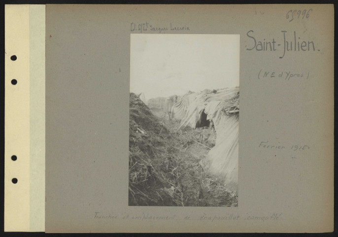 Saint-Julien (nord-est d'Ypres). Tranchée et emplacement de crapouillot camouflé