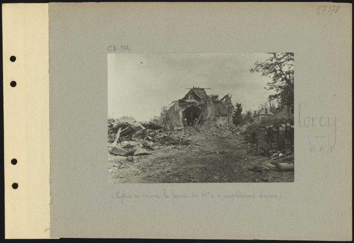Corcy. L'église détruite