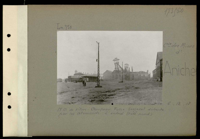 Aniche (Compagnie des mines d'). Nord-ouest de Villers-Campeau. Fosse Sesseval détruite par les Allemands. L'entrée (côté nord)