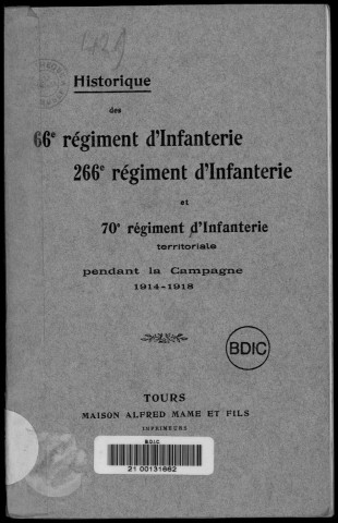 Historique du 66ème régiment d'infanterie