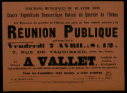 Élections Municipales : Comité Républicain Démocratique Radical Réunion Publique A. Vallet
