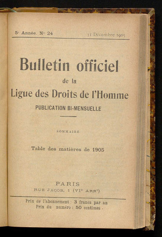 Table des matières 1905