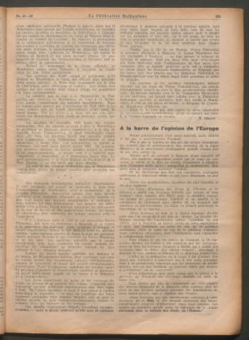 Novembre 1925 - La Fédération balkanique