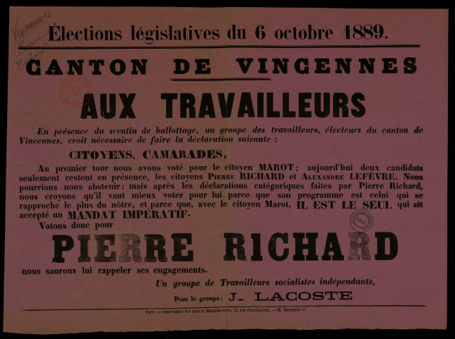 Élections législatives Canton de Vincennes : Votons donc pour Pierre Richard