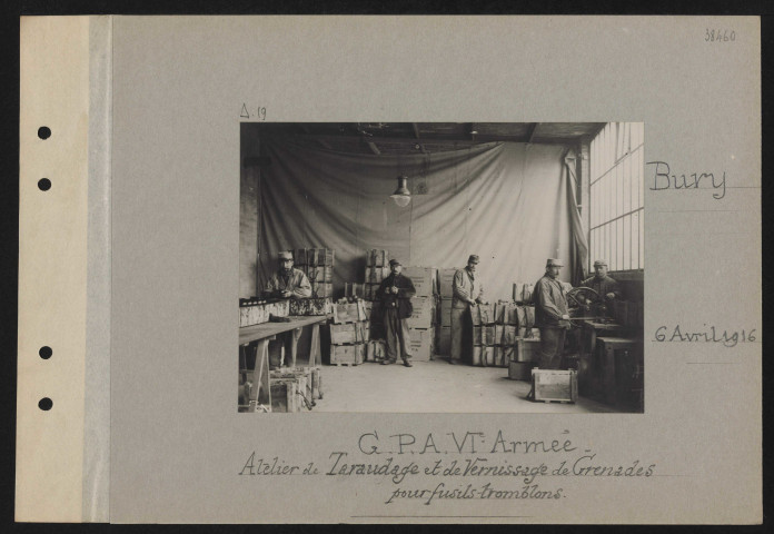 Bury. GPA VIe armée : atelier de taraudage et de vernissage de grenades pour fusils tromblons