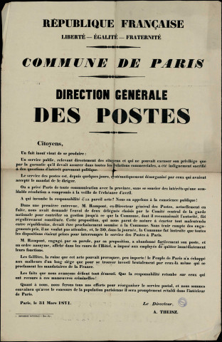 N°49. Commune de Paris. Direction générale des postes