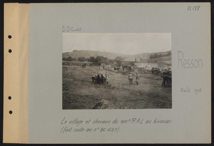Resson. Le village et chevaux du 105e RAL au bivouac (fait suite au n° 86687)