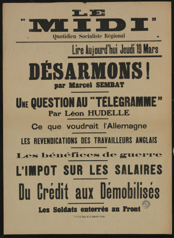 Le Midi. Lire aujourd'hui jeudi 19 mars