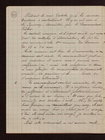 Gommegnies (59) : réponses au questionnaire sur le territoire occupé par les armées allemandes