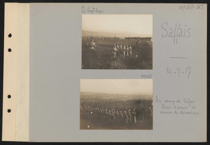 Saffais. Au camp de Saffais. Prises d'armes et remise de décorations