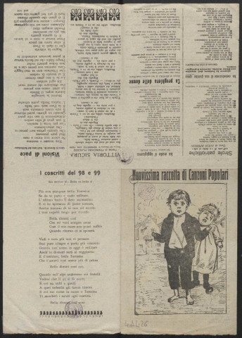 Guerre mondiale 1914-1918. Italie. Propagande. Textes et chansons