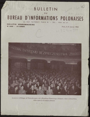 Bulletin du Bureau d'Informations Polonaises - 1955 - n°323-n°351Autre titre : Bulletin d'Informations