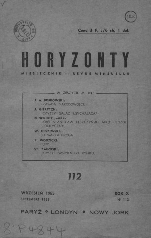 Année 1965 : Horyzonty . Sous-Titre : Paryz - Londyn - Nowy Jork. Autre titre : Revue mensuelle