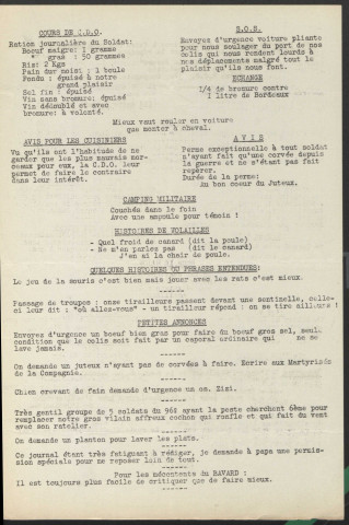 Le Bavard. Journal du Front. paraissant chaque mois, né au Secteur Postal 29. Journal de la 3e Cie du 96èm B. C. P.