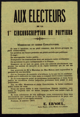 1re circonscriotion de Poitiers : Candidat E. Ernoul