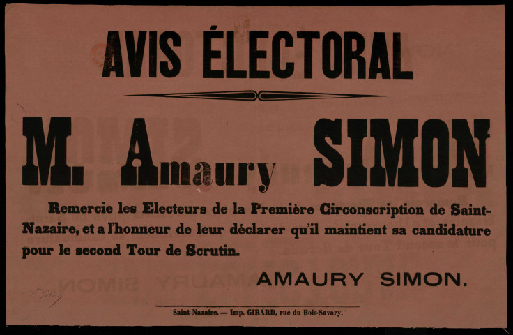 Avis électoral : M. Amaury Simon
