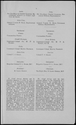 Quatrième session du conseil supérieur de guerre, tenue à Londres le 14-15 mars 1918. Sous-Titre : Conférences de la paix