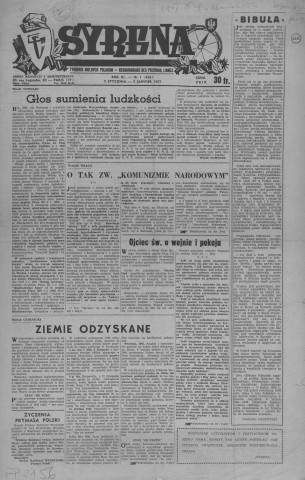 Syrena (1957 ; n°1-52)  Sous-Titre : Tygodnik Wolnych Polakow  Autre titre : Hebdomadaire des Polonais Libres