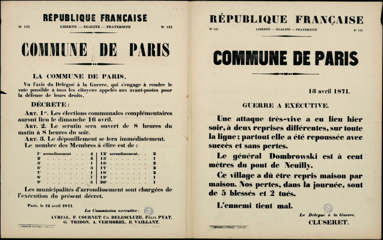 N°132. Décrète Les élections communales complémentaires Une attaque très vive a eu lieu hier soir