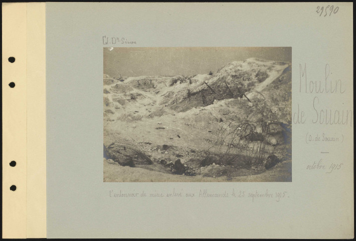 Moulin de Souain (ouest de Souain). Entonnoir de mine enlevé aux Allemands le 25 septembre 1915