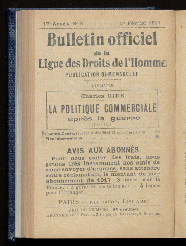 Février-mars 1917 - Bulletin officiel de la Ligue des Droits de l'Homme