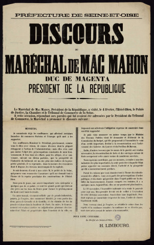 Discours du maréchal de Mac Mahon Duc de Magenta Président de la République
