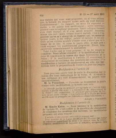 Août 1913 - Bulletin officiel de la Ligue des Droits de l'Homme