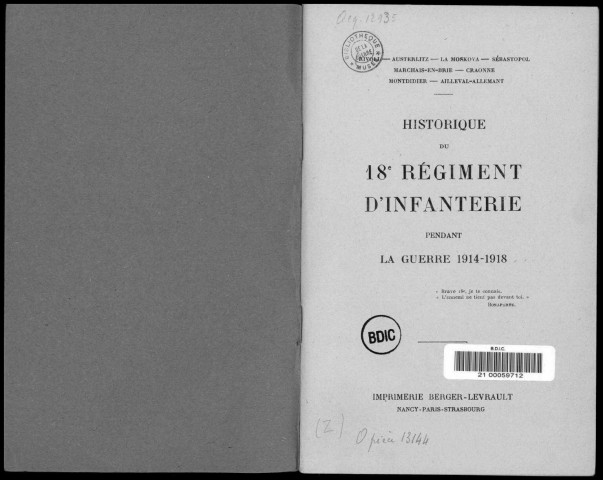 Historique du 18ème régiment d'infanterie