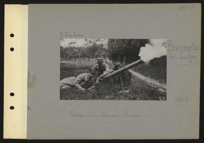 Beaumetz-lès-Loges. Essai d'un canon Aasen