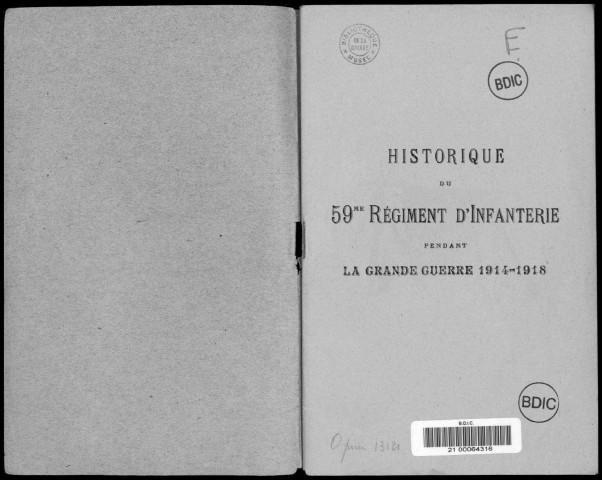 Historique du 59ème régiment d'infanterie