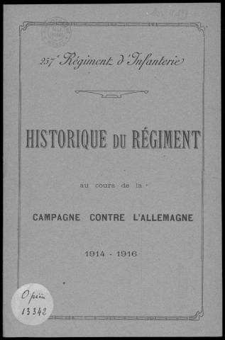 Historique du 257ème régiment d'infanterie