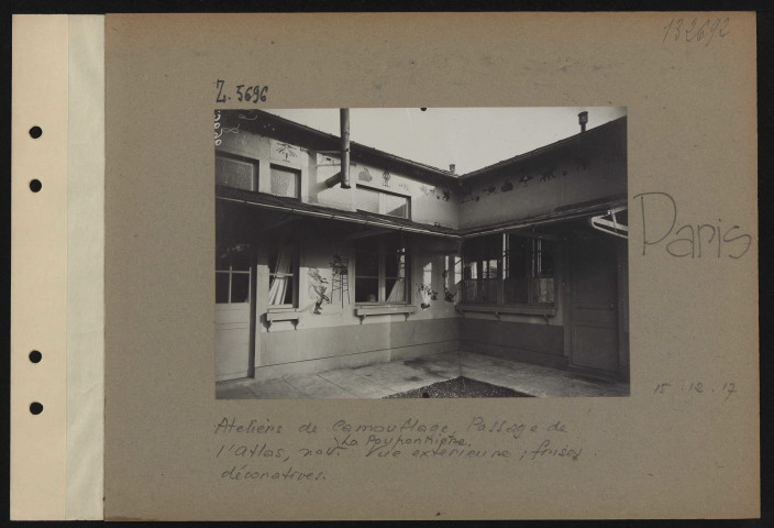 Paris. Ateliers de camouflage. Passage de l'atlas, numéro 4. La pouponnière. Vue extérieure ; frises décoratives