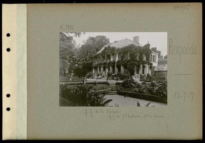 Rexpoëde. Quartier général de la 1ère armée. Quartier général du général Anthoine, commandant la 1ère armée